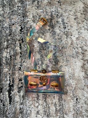 Iridescent Holographic Shoulder Bag with Gold Hardware